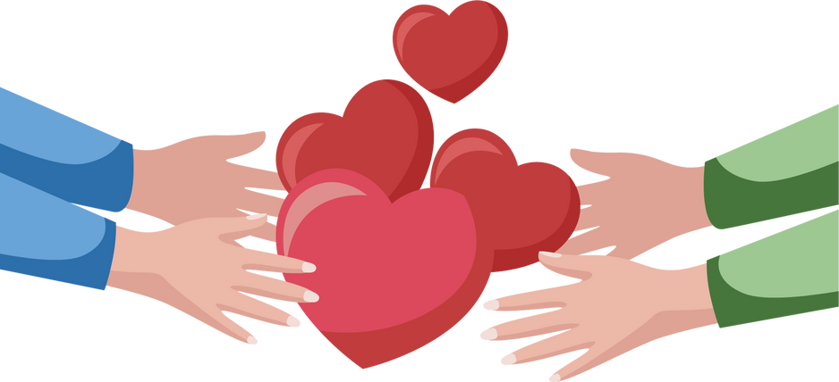 Two Man Hands Give Each Other Hearts on Transparent Background Vector Illustration.